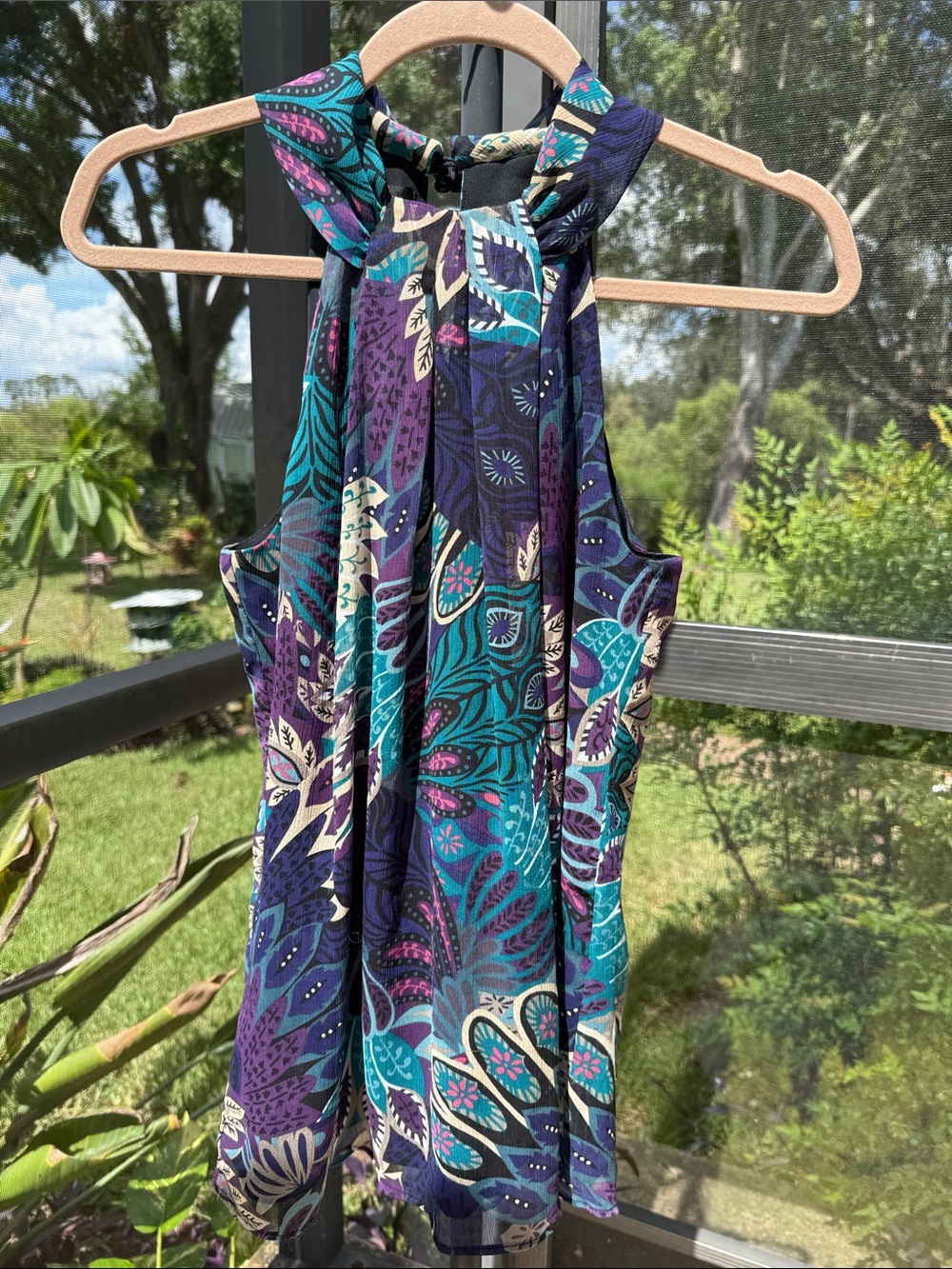 INC International Concepts One-Shoulder Floral Halter Top in Teal, Purple, Navy